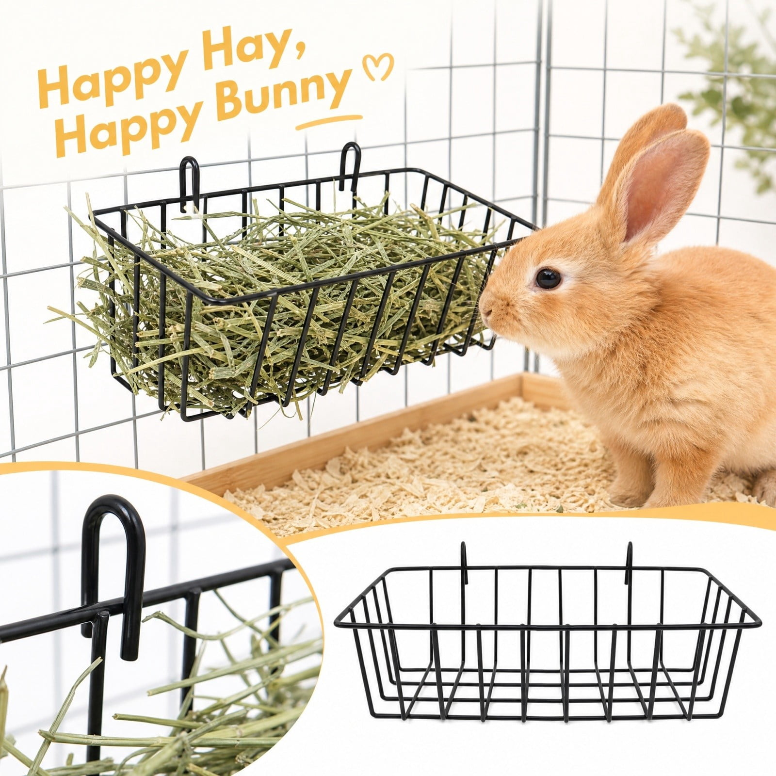 Rdausd Rabbit Hay Feeder, Metal Wire Hanging Hay Rack for Guinea Pig ...