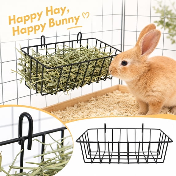 Rdausd Rabbit Hay Feeder, Metal Wire Hanging Hay Rack for Guinea Pig Bunny Chinchilla, Waste-Saving Grass Dispenser for Small Pet Cage or Hutch Everyday Use