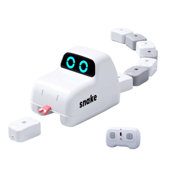 Rdausd Remote Control Snake Toy 4.92 inch Head Unit, White and Gray Robot Style Snake Head with Segmented Tail Blocks and Controller, Indoor Family Games Interactive Robot Play