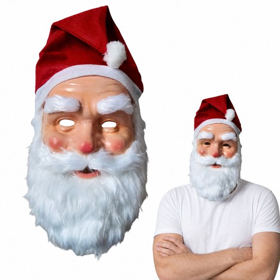 Rdausd Santa Christmas Mask, Plush Bearded Costume Headgear for Party, Holiday Cosplay Prop for Xmas Dress Up, Joyful Party Joy, 11.42 x 7.09 x 7.09 inch