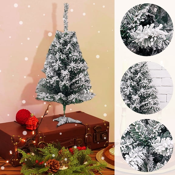 Rdausd Snow Flocked Christmas Tree 17.8 Inch, Artificial Frosted Mini Pine Tree with Black Plastic Stand, Unlit Small Xmas Tree for Tabletop Mantel Winter Home Decor