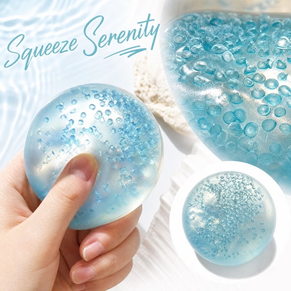 Rdausd Stress Relief Squeeze Toy, Clear TPR Bead Fidget Ball, Built-in Pearl Beads, Portable, for family fun, Handheld Anxiety Relief Sensory Play, Blue
