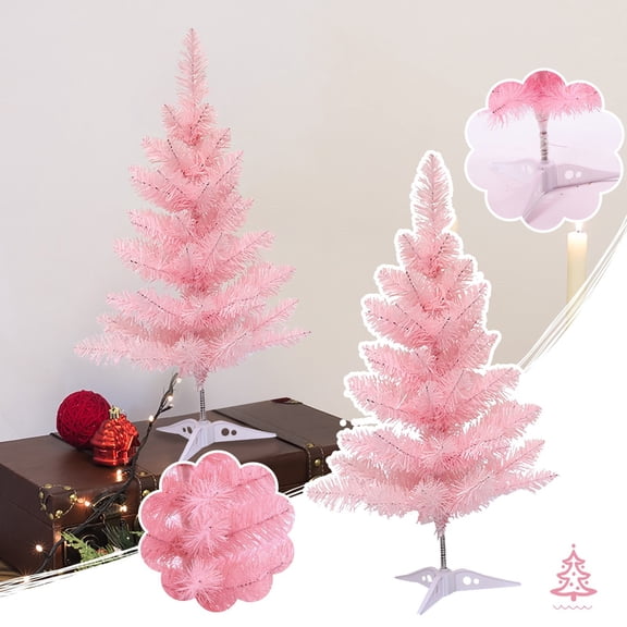 Rdausd Tabletop Christmas Tree 23.6 Inch, Artificial Pink Pine Tree with Foldable Plastic Stand, Small Xmas Tree for Desktop Mantel Shelf Window Holiday Home Decor