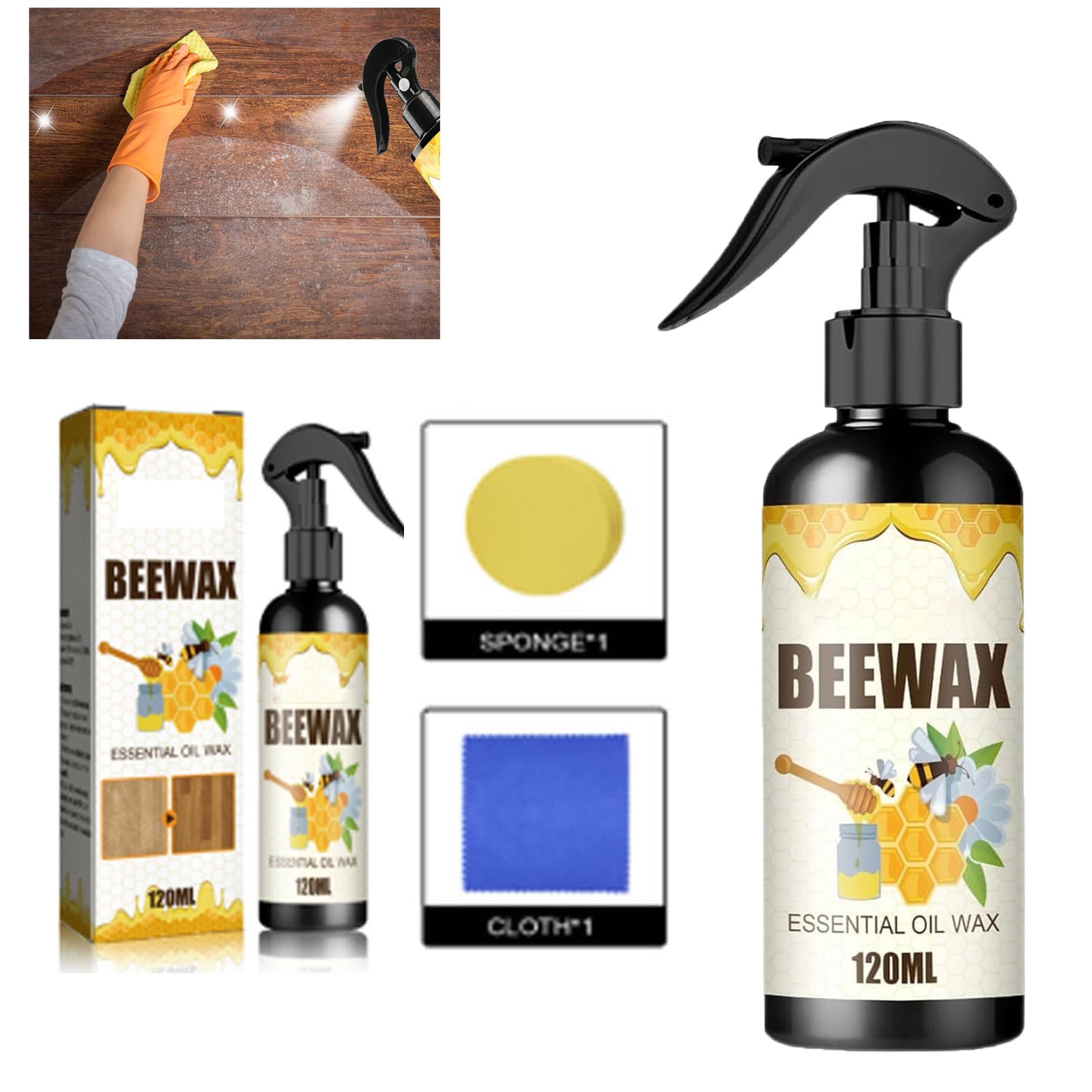 Rdeuod 2024 New Beeswax Spray,120ml Natural Micro-Molecularized Beeswax  Furniture Polish, Bees Wax Furniture Polish And Cleaner, Wood Cleaner and  Polish Furniture Wax with Rags and Gloves 
