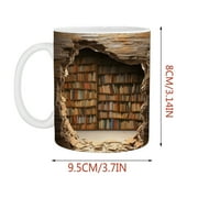 Rdeuod 3D Bookshelf Mug - 3D Effect Books Mugs,Space Design Multi-Purpose Ceramic Mug, A Library Shelf Cup, 3D White Mugs, Funny Coffee Latte Mug, Ceramic Cup Bookshelf Mugs for Readers