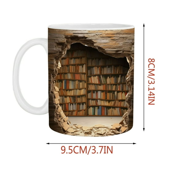 Rdeuod 3D Bookshelf Mug - 3D Effect Books Mugs,Space Design Multi-Purpose Ceramic Mug, A Library Shelf Cup, 3D White Mugs, Funny Coffee Latte Mug, Ceramic Cup Bookshelf Mugs for Readers