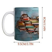 Rdeuod 3D Bookshelf Mug,3D Effect Books Mugs,Space Design Multi-Purpose Ceramic Mug,A Library Shelf Cup, 3D White Mugs, Funny Coffee Latte Mug, Ceramic Cup Bookshelf Mugs for Readers