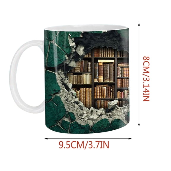 Rdeuod 3D Bookshelf Mug - 3D Effect Books Mugs,Space Design Multi-Purpose Ceramic Mug, A Library Shelf Cup, 3D White Mugs, Funny Coffee Latte Mug, Ceramic Cup Bookshelf Mugs for Readers