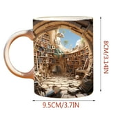 Rdeuod 3D Bookshelf Mug - 3D Effect Books Mugs,Space Design Multi-Purpose Ceramic Mug, A Library Shelf Cup, 3D White Mugs, Funny Coffee Latte Mug, Ceramic Cup Bookshelf Mugs for Readers