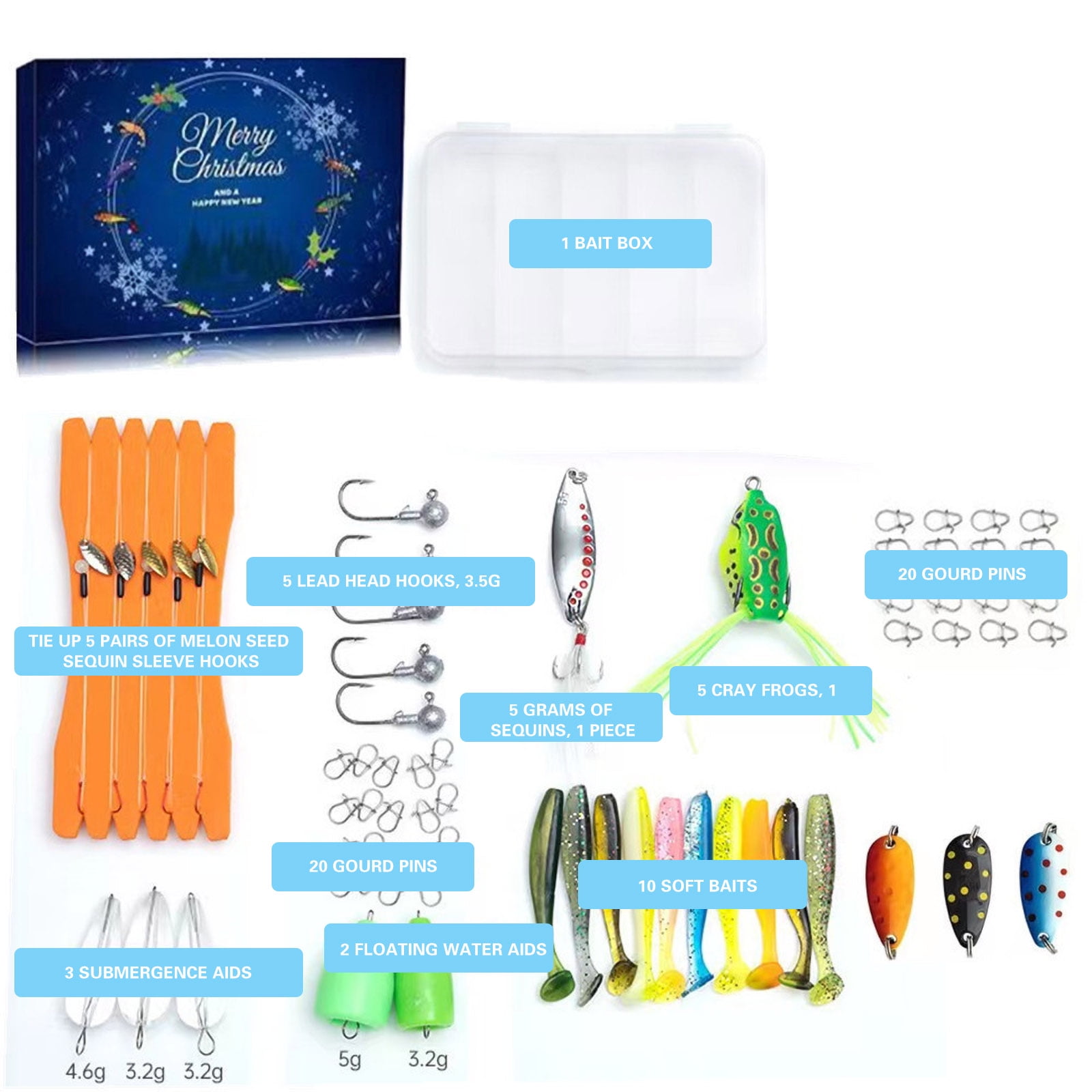 Rdeuod Christmas Advent Calendar 2023, Fishing Lures Set, Fishing Lure