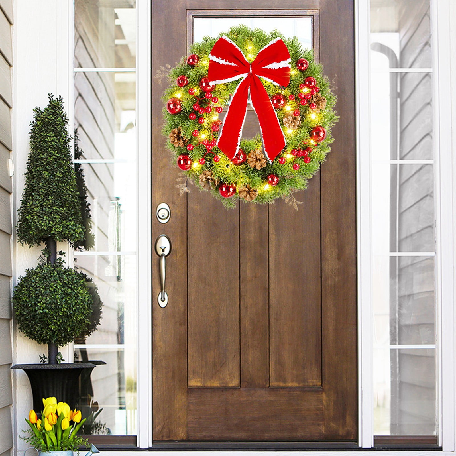 Rdeuod Christmas Deals Wreath Lights Decorations,Prelit 16 inch