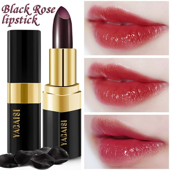 Rdeuod Lipstick for Women,Lipstick Lips Color Changing Magic Transparent Flower Jelly Lip Gloss Makeup,Black,BK