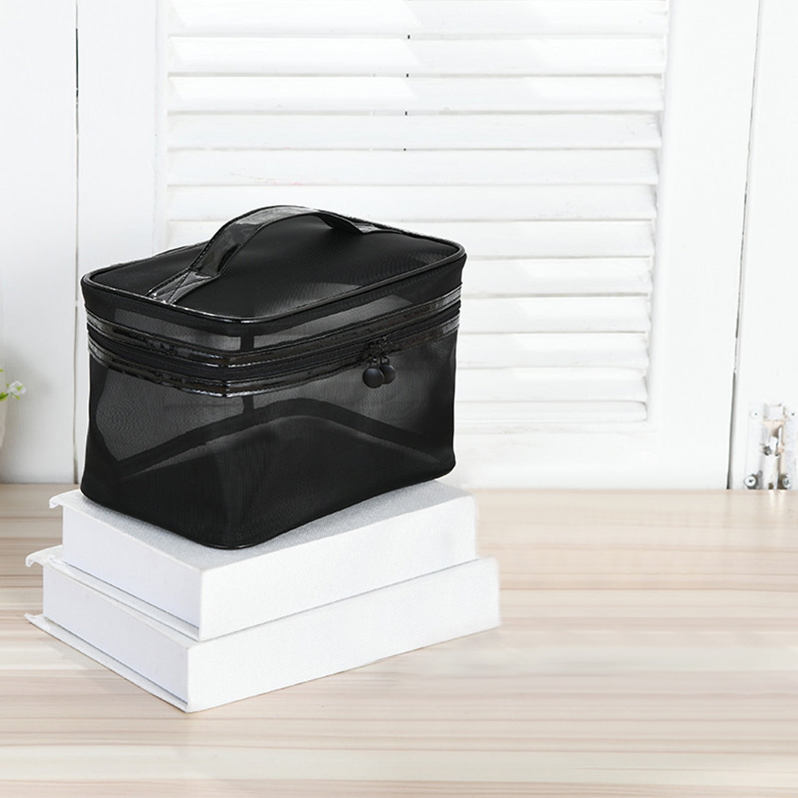 Rdeuod Makeup Bag,Mesh Makeup Bag Black Mesh Zipper Pouch Travel