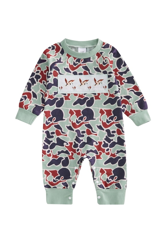 Baby Boys Jumpsuit Long Sleeve Camouflage Embroidery Duck Casual Autumn Romper Newborn Clothes