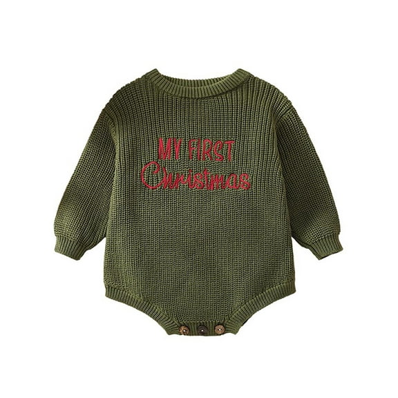 Rdhnmea Baby Christmas Sweater Romper Letter Embroidery Long Sleeve Crew Neck Knit Bubble Jumpsuit Xmas Outfits