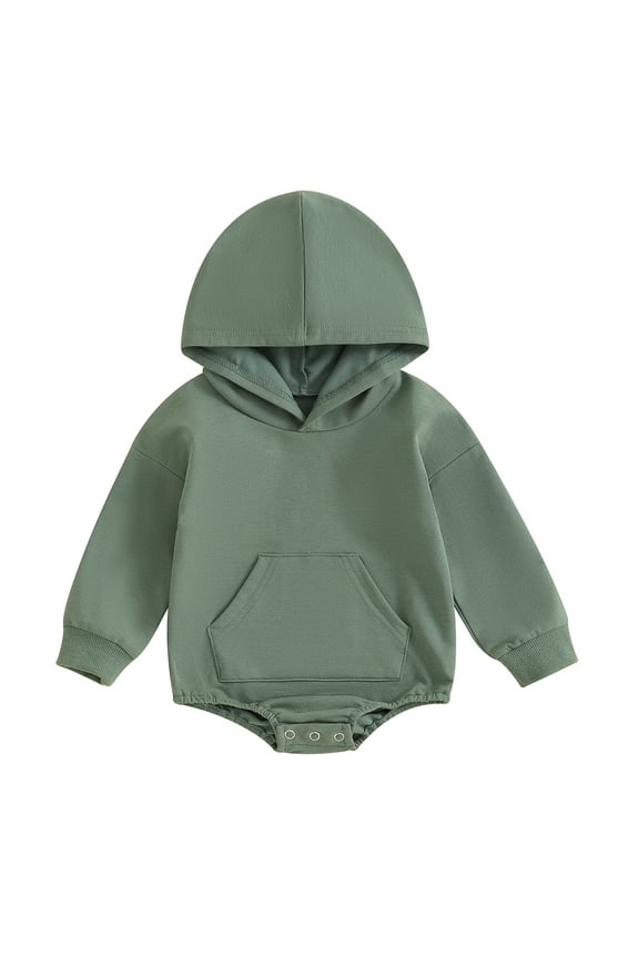 Baby Girl Boy Hoodie Romper Sweatshirt Newborn Solid Color Long Sleeve Hoody Bodysuit Front Pocket Infant Spring Clothes Outfit