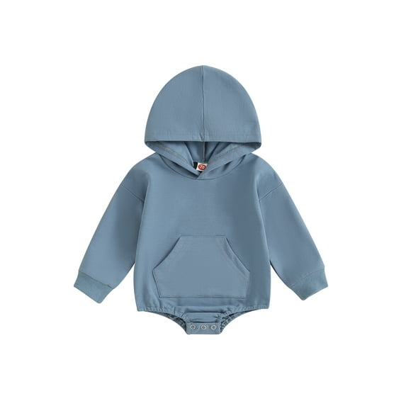 Rdhnmea Baby Girl Boy Hoodie Romper Sweatshirt Newborn Solid Color Long Sleeve Hoody Bodysuit Front Pocket Infant Spring Clothes Outfit