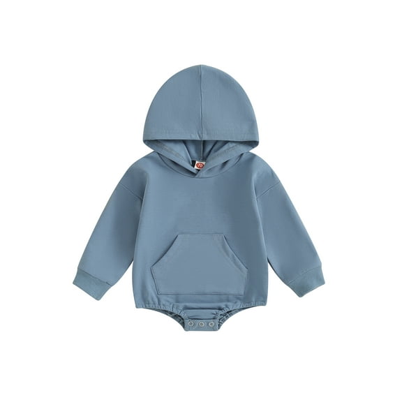 Rdhnmea Baby Girl Boy Hoodie Romper Sweatshirt Newborn Solid Color Long Sleeve Hoody Bodysuit Front Pocket Infant Spring Clothes Outfit