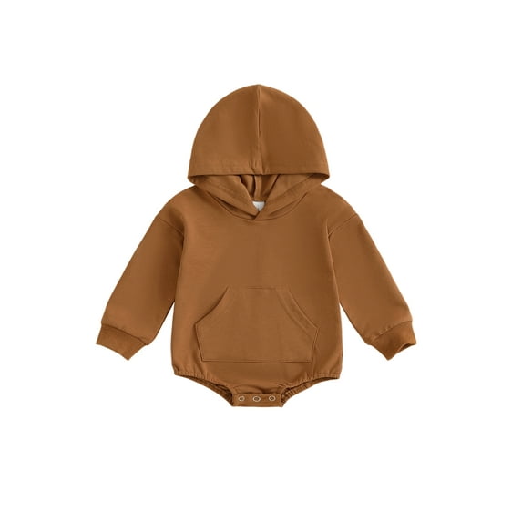 Rdhnmea Baby Girl Boy Hoodie Romper Sweatshirt Newborn Solid Color Long Sleeve Hoody Bodysuit Front Pocket Infant Spring Clothes Outfit