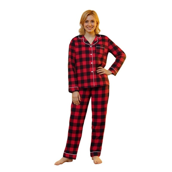 Rdhnmea Christmas Family Matching Pajamas Set Christmas Plaid Long Sleeve Button Down Shirt with Pants Pjs Set Festival Xmas Party Sleepwear Loungewear