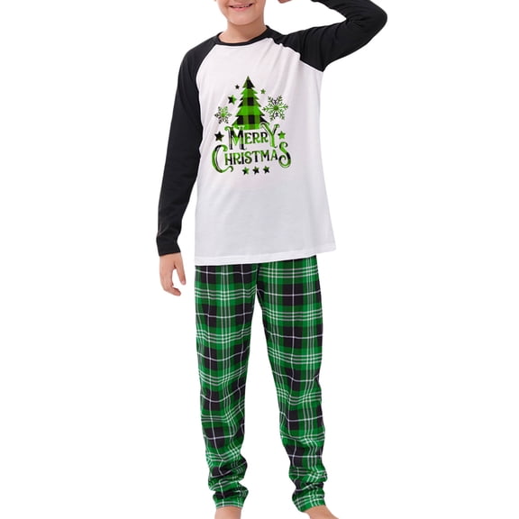 Rdhnmea Christmas Family Matching Pajamas Sets Christmas PJ's Letter Print Top and Plaid Pants Jammies Xmas Sleepwear Holiday Outfits For Parents Kids