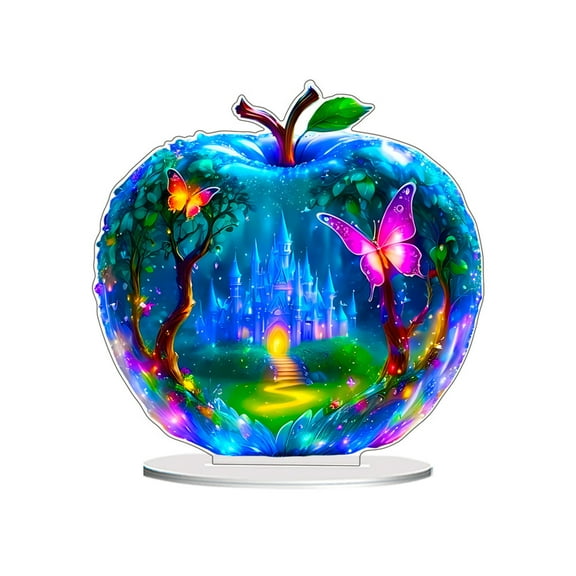 Rdhnmea Crystal Apple Table Ornaments Acrylic Landscape Pattern Decor Shelf Ornament for Home Office Decor