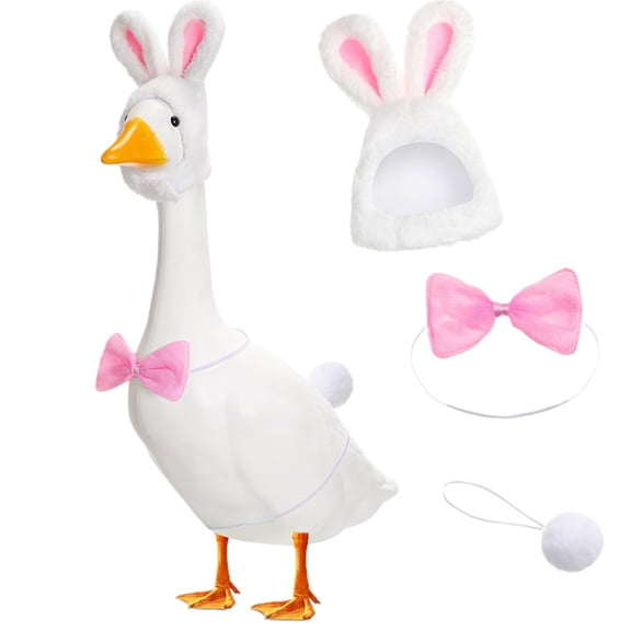 Rdhnmea Easter Bunny Porch Goose Outfits for Cement Goose 23/ 17'' Lawn Goose Statue Clothes Bunny Ear Hat and Bow Tie Tail Easter Plastic Goose Costume for Easter Party Yard Outdoor