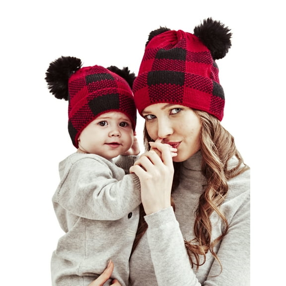 Rdhnmea Family Matching Christmas Hat Winter Warmer Mother  Baby Knit Cap Xmas Parent-Child Pom Beanie Hat Santaa Crochet Hats