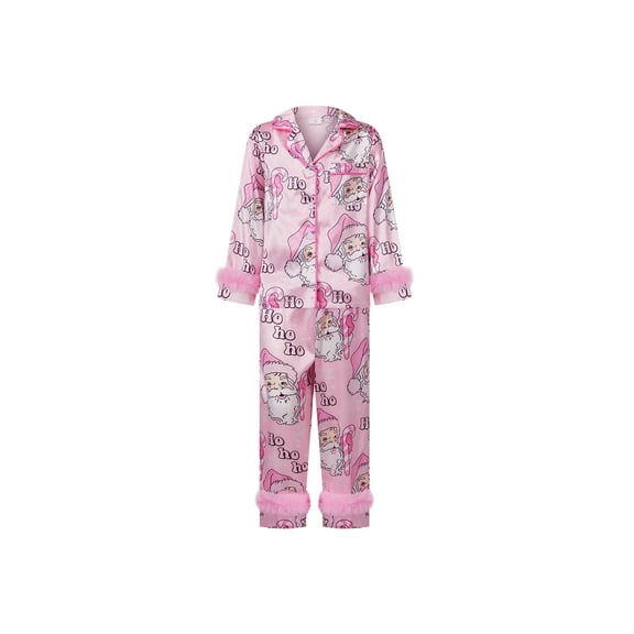 Rdhnmea Family Matching Christmas Pajamas Set Santa Letter Print Holiday Satin Sleepwear Dad Mom Kids Xmas PJs