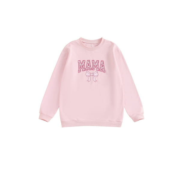 Rdhnmea Family Matching Sweatshirt Long Sleeve O Neck Letter Bow Print Tops