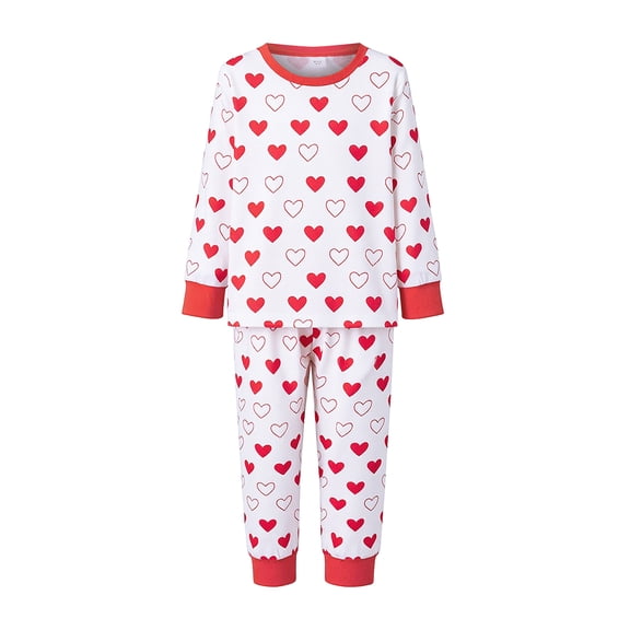 Rdhnmea Family Matching Valentine's Day Pajama Set Heart Print Long Sleeve Shirt Tops and Pants Valentines Sleepwear Holiday Pjs Outfits