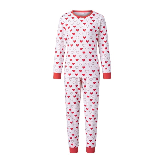 Rdhnmea Family Matching Valentine's Day Pajama Set Heart Print Long Sleeve Shirt Tops and Pants Valentines Sleepwear Holiday Pjs Outfits