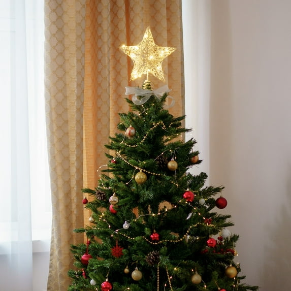 Rdhnmea Lighted Christmas Tree Topper, Star Treetop with Lights Warm White Fairy Lights, Holiday Christmas Tree Decorations