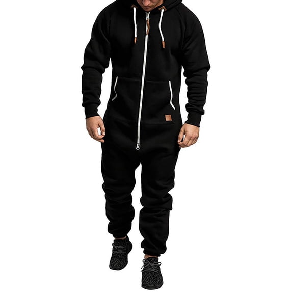 Rdhnmea Mens Fleece Lined Hooded Jumpsuit Full Zip one-piece Rompers One Piece Overalls Jogging Suit Tracksuit with Pockets