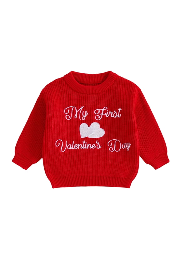 My First Valentines Day Baby Boy Girl Outfit Knit Sweater Letters Heart Embroidery Newborn Toddler Infant Sweaters Fall Spring Clothes