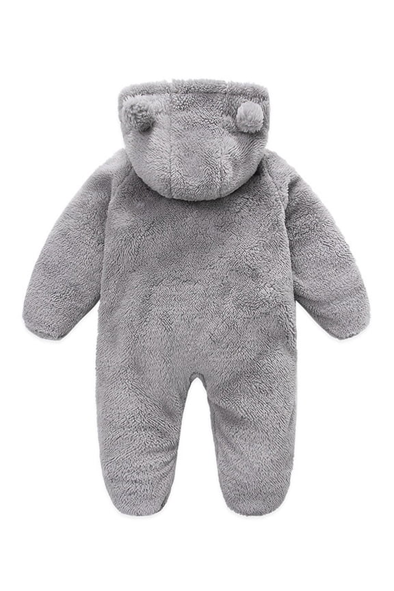 Newborn Baby Boys Girls Winter Jumpsuit Cute Bear Snowsuit Fleece Long Sleeve Footed Hooded Zipper Romper Winter Coat Outwear Warm Outfits