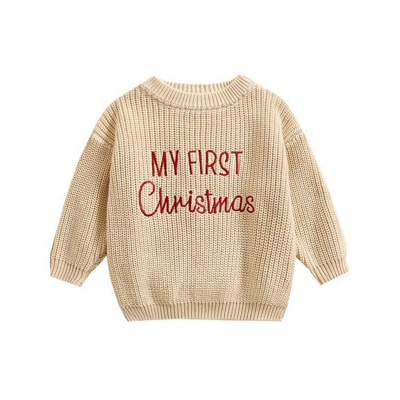 Rdhnmea Newborn Baby Girl Boy Christmas Knit Sweater My First Christmas Embroidery Long Sleeve Round Neck Fall Winter Knitted Sweatshirt Xmas Outfit