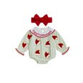 thumbnail image 1 of Rdhnmea Newborn Baby Girl Christmas Outfit Gingerbread Smocked Bubble Romper Candy Cane Plaid Jumpsuits with Bow Headband My First Xmas Clothes, 1 of 9