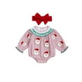 thumbnail image 1 of Rdhnmea Newborn Baby Girl Christmas Outfit Gingerbread Smocked Bubble Romper Candy Cane Plaid Jumpsuits with Bow Headband My First Xmas Clothes, 1 of 9