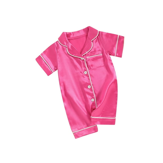 Rdhnmea Newborn Baby Girls Boys Silk Pajamas Rompers Button Down Short Sleeve Satin Infant Pjs One Piece Jumpsuit Shorts