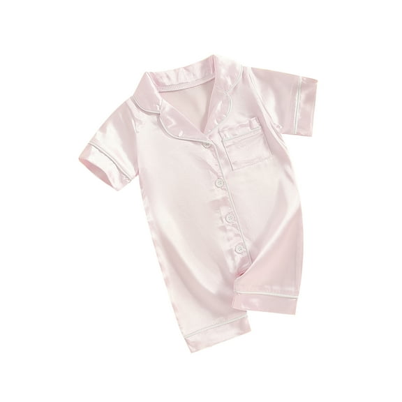 Rdhnmea Newborn Baby Girls Boys Silk Pajamas Rompers Button Down Short Sleeve Satin Infant Pjs One Piece Jumpsuit Shorts