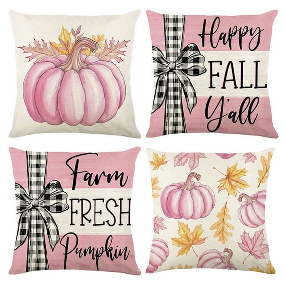 Rdhnmea Set of 4 Halloween Decoration Pillow Covers Fall Pumpkin Maple Leaf Decorative Farmhouse Throw Pillow Cases Cushion Cover for Sofa Couch