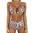 thumbnail image 1 of Rdhnmea Women 2 Piece Bikini Set Leopard Print Swimsuit Crocodile Stone Pattern Swimwear Deep V Neck Bathing Suit High Waist Bikinis Bathing Suit, 1 of 9