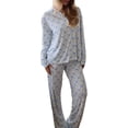 thumbnail image 1 of Rdhnmea Women 2 Piece Floral Pajamas Lounge Set Y2K Long Sleeve Shirt Wide Leg Pants Sleepwear Pj Matching Sets, 1 of 9