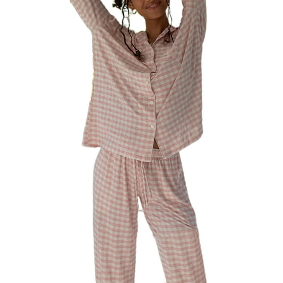 Rdhnmea Women 2 Piece Floral Pajamas Lounge Set Y2K Long Sleeve Shirt Wide Leg Pants Sleepwear Pj Matching Sets
