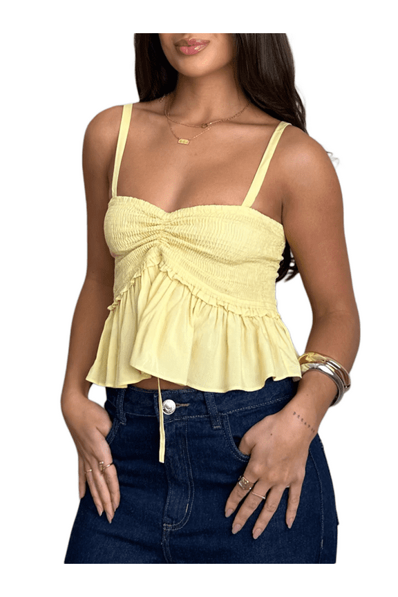 Women Cami Tops Ruched Sweetheart Neck Sleeveless Babydoll Shirts