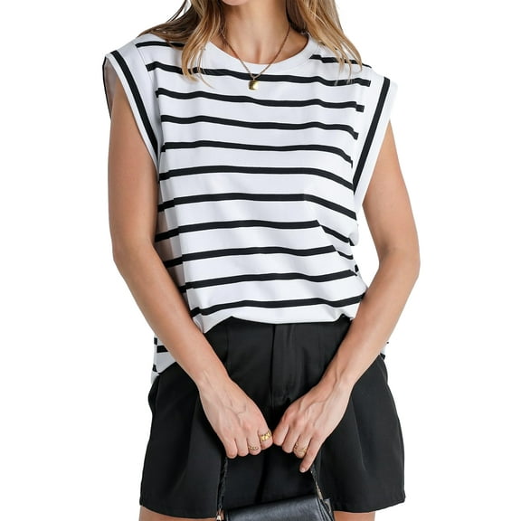 Rdhnmea Women Casual Tank Tops Solid Color/Stripe Print Summer Basic T-Shirts Vest Sleeveless Shirt Aesthetic Clothes Streetwear