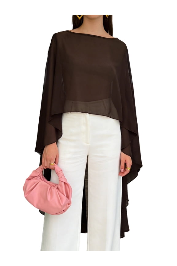 Women Chiffon Shawl Cape Mesh Sheer Poncho Top Capelets for Evening Dress Shawl Wraps Cover Up Wedding Party Beachwear