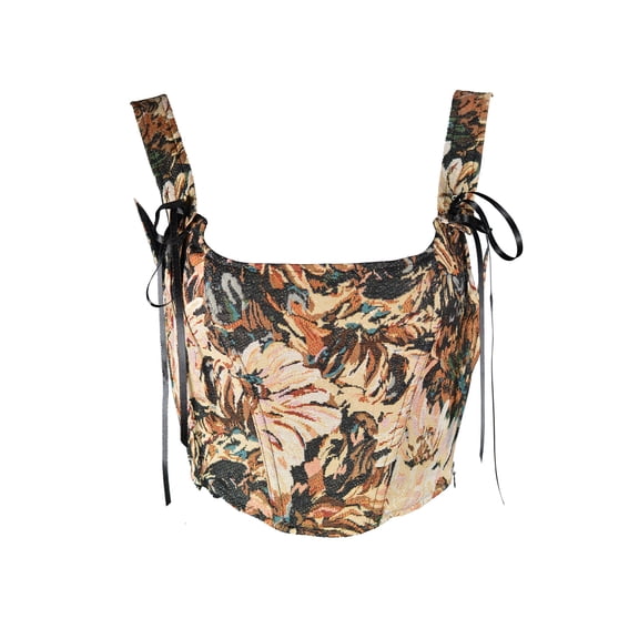 Rdhnmea Women Cropped Corset Tank Tops Vintage Floral Print Tie Back Vest