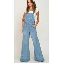 Rdhnmea Women Denim Bib Overalls Washed Ripped Baggy Flared Jean Jumpsuit